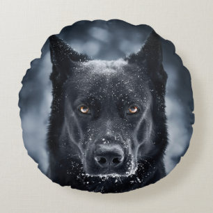 Black German Shepherd Round Pillow