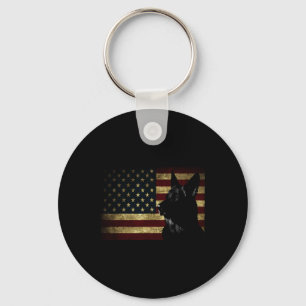 Black German Shepherd Shirt American Flag 4th July Keychain