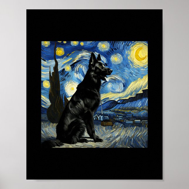 Black German Shepherd Starry Night Van Gogh Thanks Poster (Front)