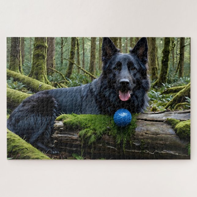 Black German Shepherd with Ball Jigsaw Puzzle (Horizontal)