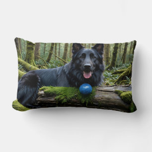 Black German Shepherd with Ball Lumbar Pillow