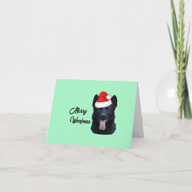 Black German Shepherd with Santa Hat    Holiday Card (Front)