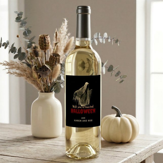 Black Ghost Halloween Personalized Wine Label (Creator Uploaded)
