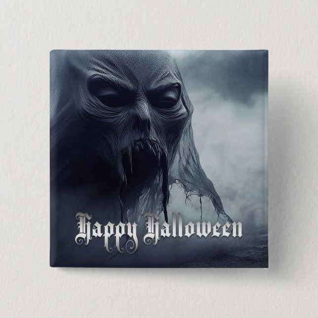 Black ghost in a hellish landscape - Halloween 2 Inch Square Button (Front)