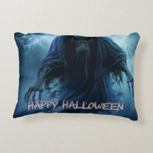 Black ghost in a hellish landscape - Halloween Accent Pillow