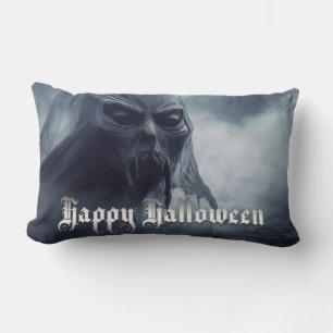 Black ghost in a hellish landscape - Halloween Lumbar Pillow
