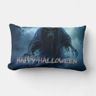 Black ghost in a hellish landscape - Halloween Lumbar Pillow