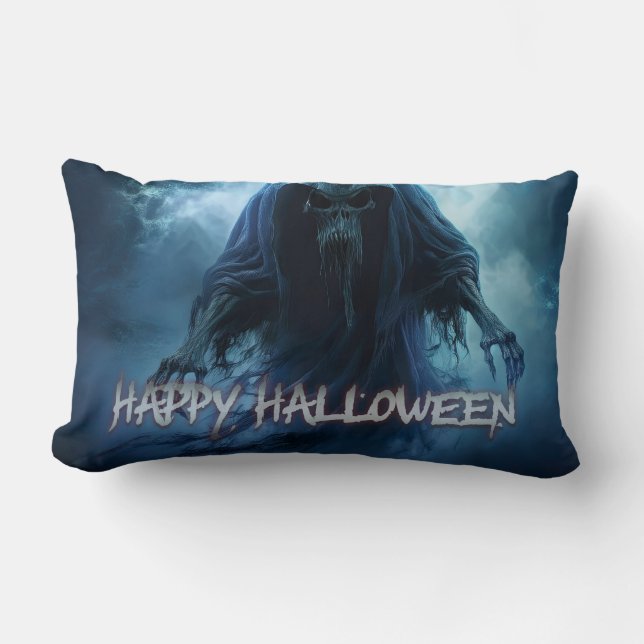 Black ghost in a hellish landscape - Halloween Lumbar Pillow (Front)