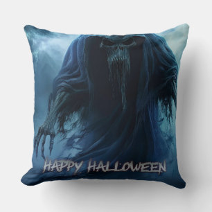 Black ghost in a hellish landscape - Halloween Throw Pillow