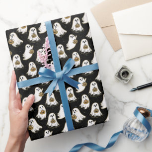 Black Ghost & Pumpkin Wrapping Paper
