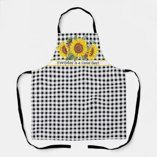Black Gingham Apron with Sunflowers Customizable