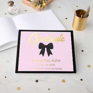 Black Gingham Bow Graduation Party Guest Book