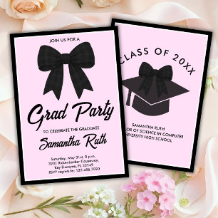 Black Gingham Bow Graduation Party Invitation