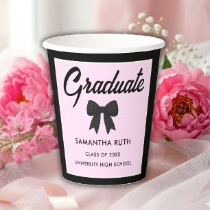 Black Gingham Bow Graduation Party Paper Cups