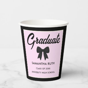 Black Gingham Bow Graduation Party Paper Cups