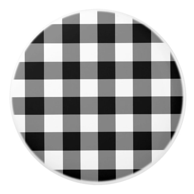 Black Gingham Ceramic Knob (Front)