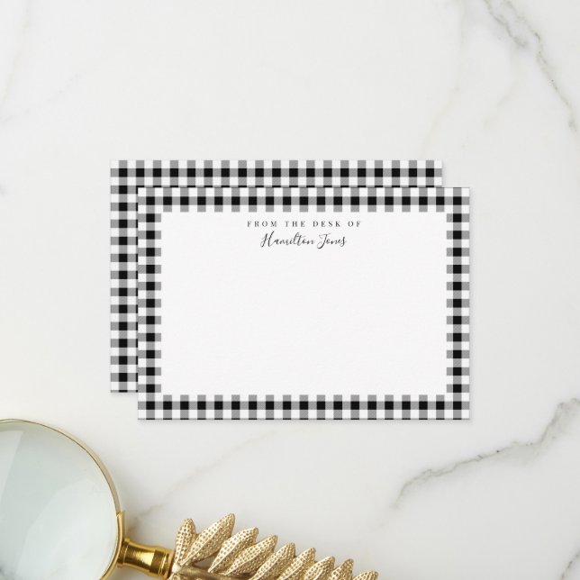 Black Gingham Check From the Desk of Thank You Card (Front/Back In Situ)