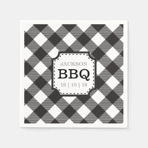 Black Gingham Chequered Pattern Paper Napkin