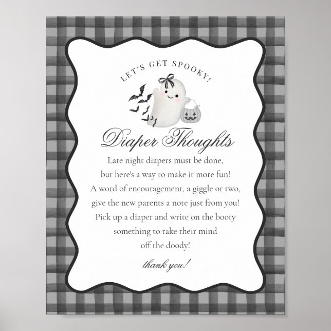 Black Gingham Cute Ghost Diaper Thoughts Sign (Front)