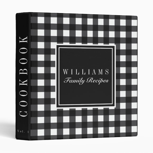 Black Gingham Family Recipe Cookbook Binder (Front/Spine)