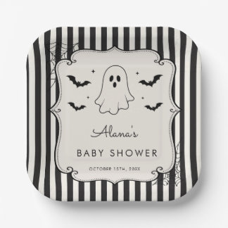 Black Gingham Ghost Halloween Paper Plate