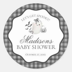 Black Gingham Little Boo Ghost Baby Shower Seal