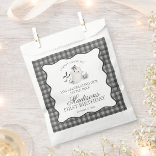 Black Gingham Little Boo Ghost Birthday Dessert Favour Bag