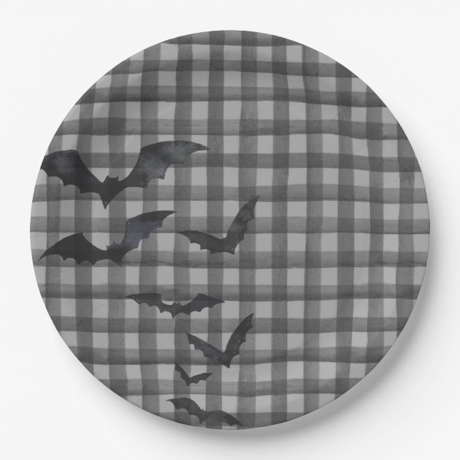 Black Gingham Little Boo Ghost Birthday Dessert Paper Plate (Front)