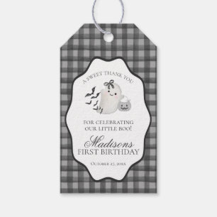 Black Gingham Little Boo Ghost Birthday Favours Gift Tags