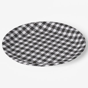 Black Gingham Paper Plate