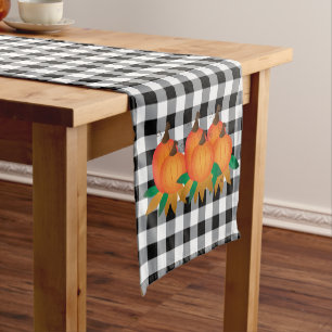 Black Gingham pattern and pumpkins table runner