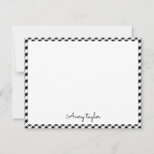 Black gingham pattern personalized Stationery Card