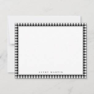 Black gingham pattern personalized Stationery Card