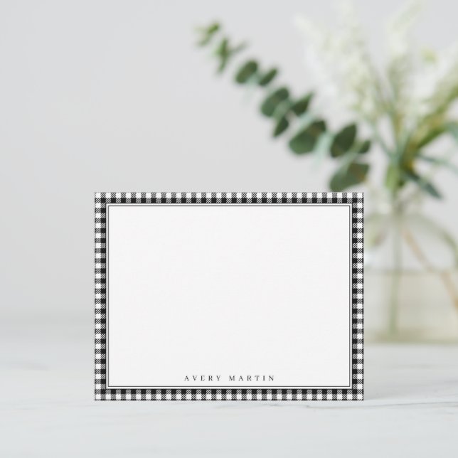 Black gingham pattern personalized Stationery Card (Standing Front)