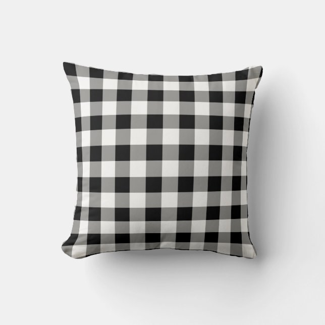 Black Gingham Reversible Throw Pillow (Front)