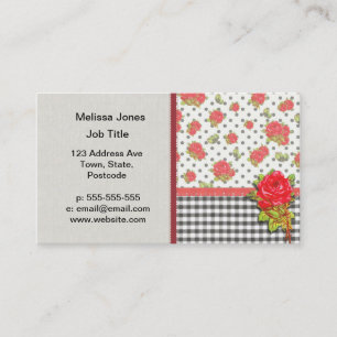 Black Gingham with red roses & dots Business Card
