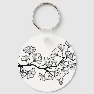 black ginkgo tree with leaves keychain