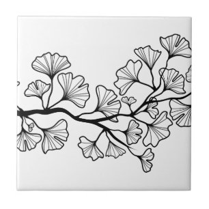 black ginkgo tree with leaves tile