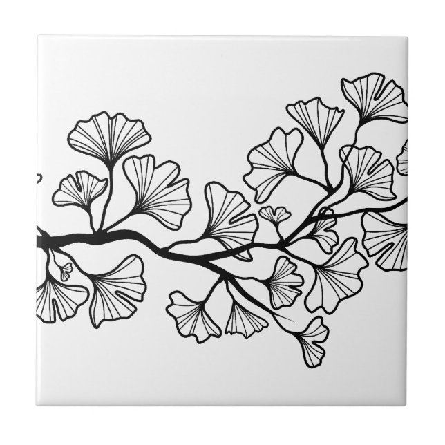 black ginkgo tree with leaves tile (Front)