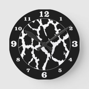 Black Giraffe Animal Print Round Clock