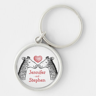 Black Giraffes Red Love Hearts Wedding Engagement Keychain