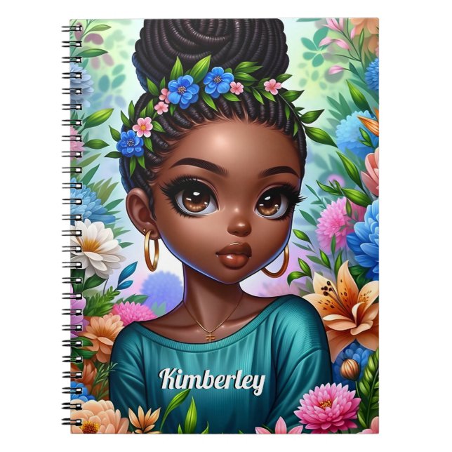 Black girl African American with Braids Notebook (Front)