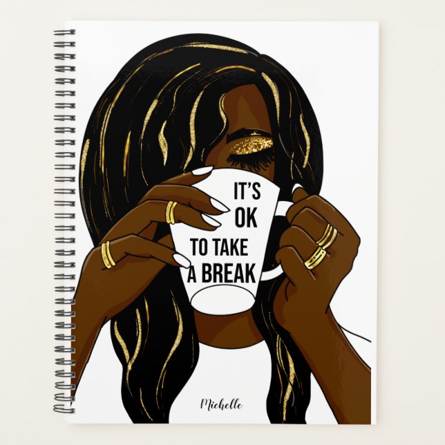 Black Girl Afro American Woman InspirationalQuote  Planner (Front)