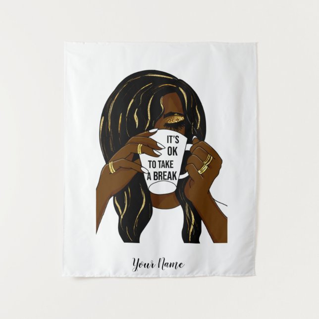 Black Girl Afro American Woman InspirationalQuote  Tapestry (Front)