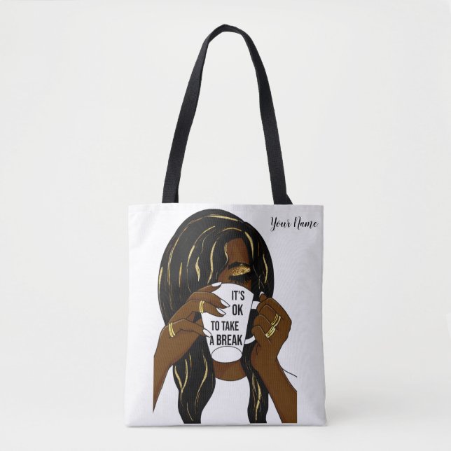 Black Girl Afro American Woman InspirationalQuote  Tote Bag (Front)