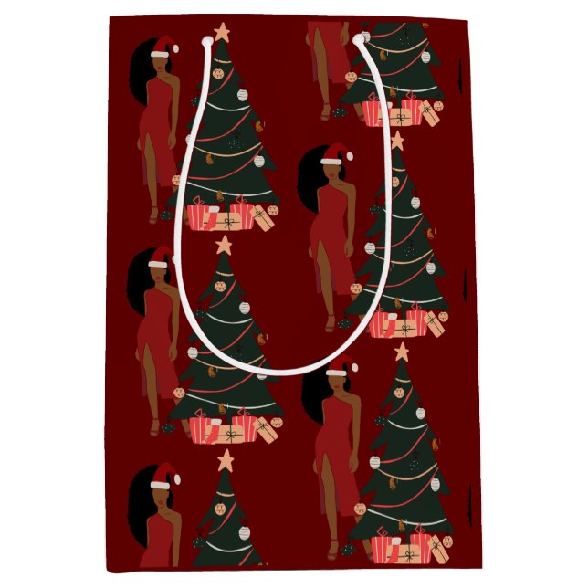Black Girl Afro Christmas Gift Bag (Front)