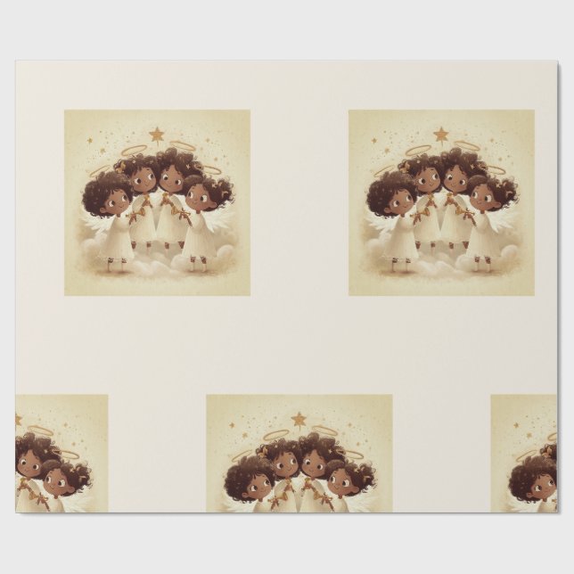 Black Girl Angel Christmas Choir Wrapping Paper 3 (Flat)