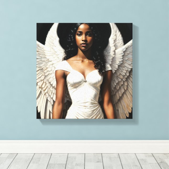 Black Girl Angel With Dark Skin Canvas Print (Insitu(Wood Floor))