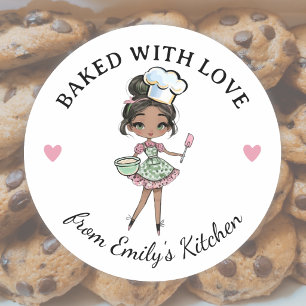 Black Girl Baker Chef Classic Round Sticker