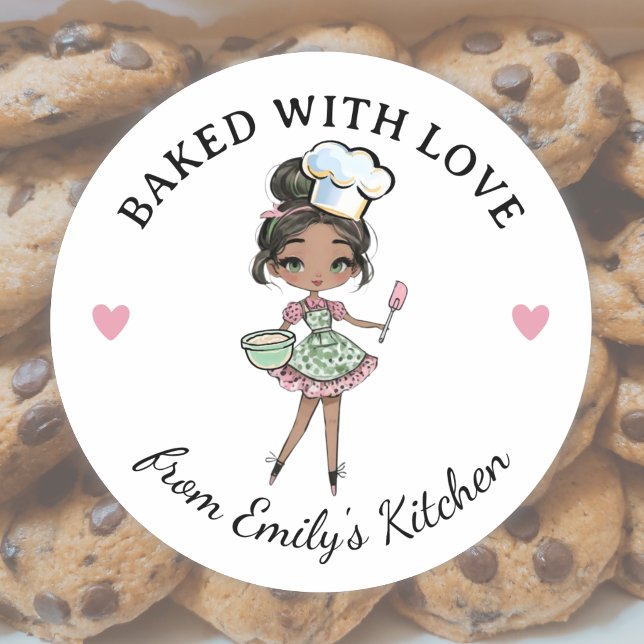 Black Girl Baker Chef Classic Round Sticker (Creator Uploaded)